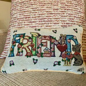 Vintage Mary Engelbreit FRIEND Scotty Dog Hearts Tapestry Throw Pillow Gift